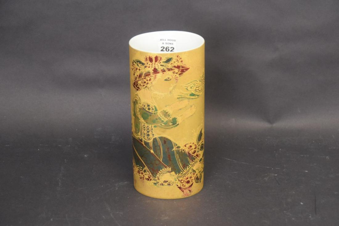 ROSENTHAL PORCELAIN "STUDIO LINE" BJORN WINBLAD VASE,: ROSENTHAL PORCELAIN "STUDIO LINE" BJORN WINBLAD VASE, HEAVY GOLD, GIRL WITH BIRD, 10"H