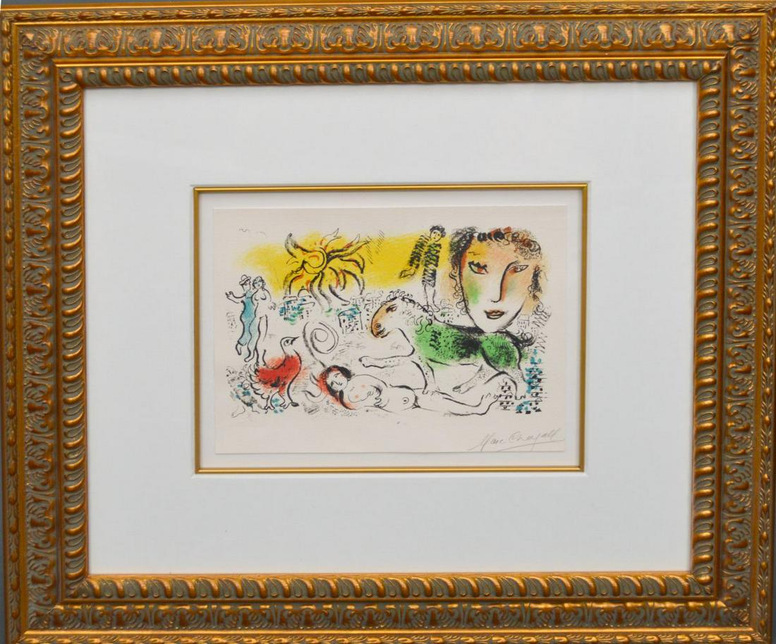 Marc Chagall offset lithograph; paper size 9 x 12: Marc Chagall offset lithograph; paper size 9 x 12 inches framed.