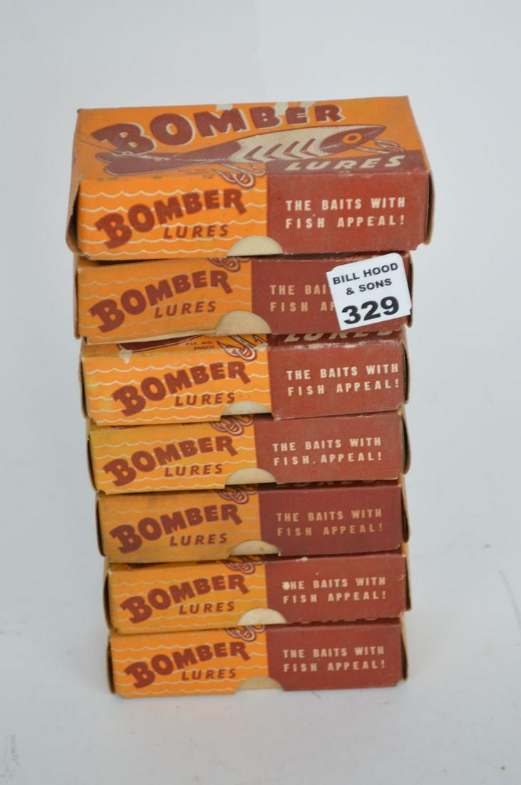 7 ORIGINAL VINTAGE BOMBER LURES IN ORIGINAL BOXES: 7 ORIGINAL VINTAGE BOMBER LURES IN ORIGINAL BOXES