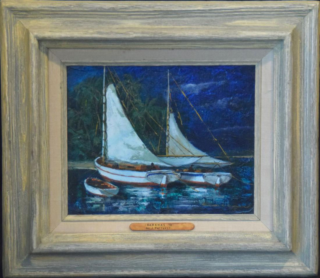 Jacques Callaert (Belgium 1921 - 1996) oil on canvas,: Jacques Callaert (Belgium 1921 - 1996) oil on canvas, titled BAHAMAS -78, 8 x 10 inches