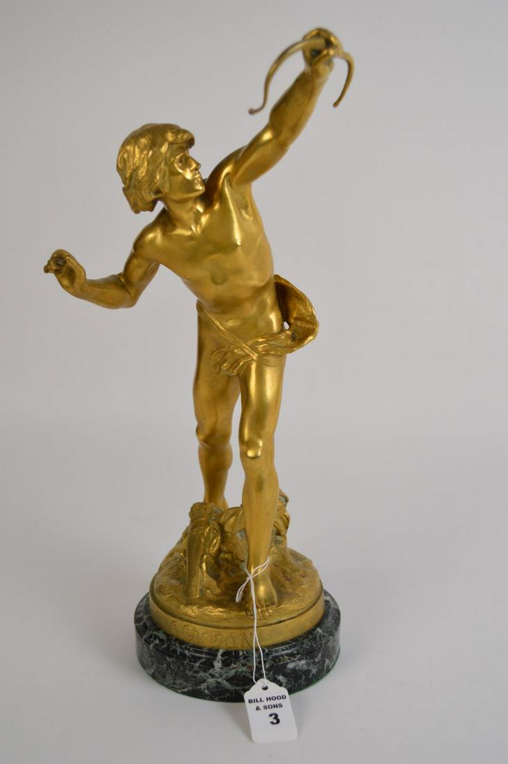 EMILE LAPORTE (1858-1907) GILT BRONZE ACTEON. With: EMILE LAPORTE (1858-1907) GILT BRONZE ACTEON. With Siot Paris Foundry Mark along with 4801 impressed mark.