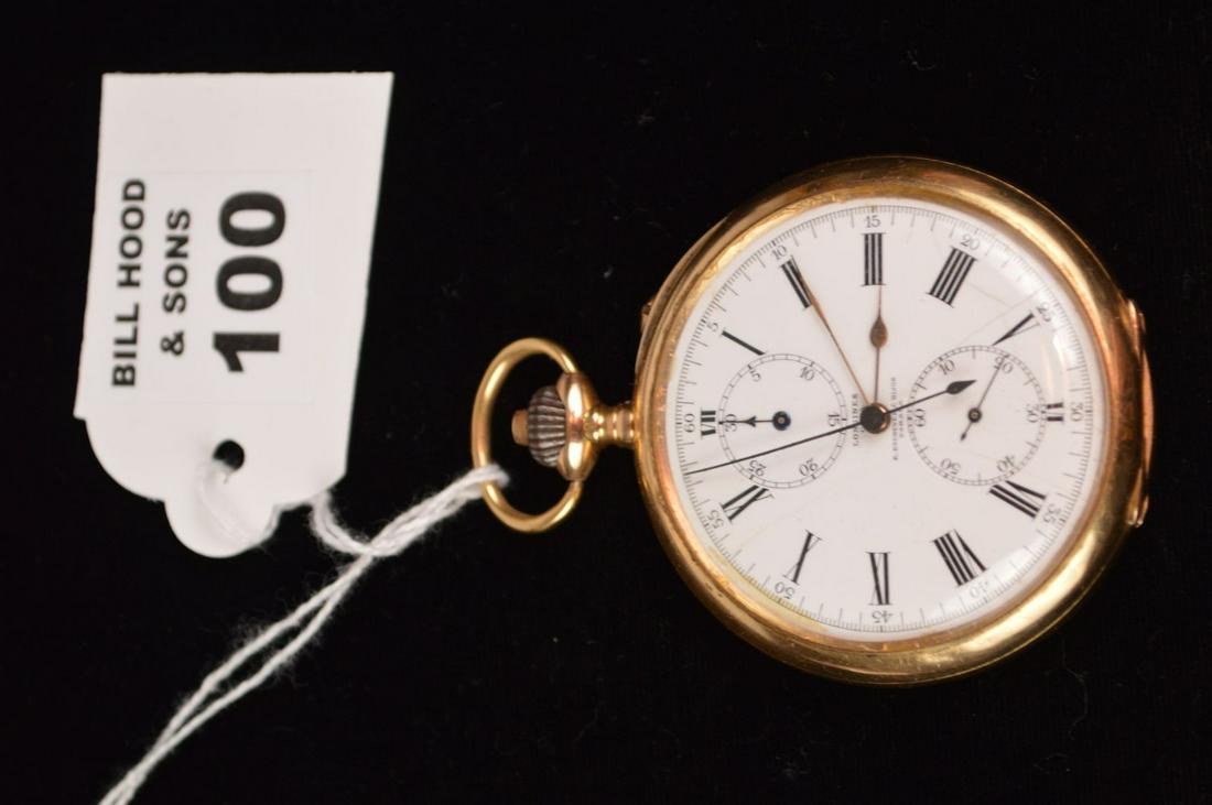 18k Yellow Gold Pocket Watch.: 18k Yellow Gold Pocket Watch. The House of Etchevés & Sons, Parana" (Brazil), Case no. 2444757, made by Longines Watch Company, St. Imier, Switzerland, circa 1910. Gent's, keyless