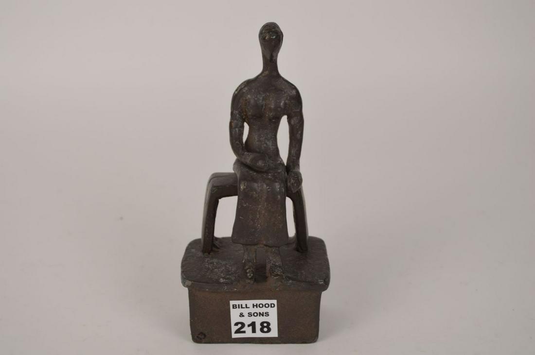Attributed to: Henry Moore (British 1988-1986 attrib): Attributed to: Henry Moore (British 1988-1986 attrib) Bronze of a seated woman on bench circa 1957. Indistinctly inscribed H. Moore with Foundry of Susse Fondeur on bottom sides along with Paris on th