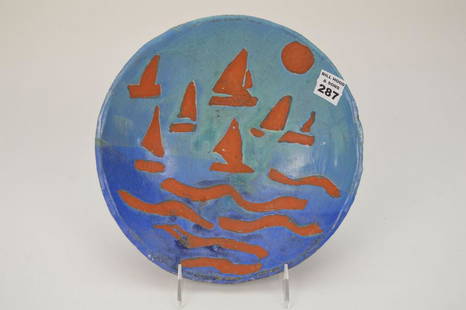 Andre Derain & Andre Metthey (1889-1954) and: Andre Derain & Andre Metthey (1889-1954) and (1871-1920). Voiliers a Collioure, (Sailboats at Collioure). Painted Glazed Earth ware bowl. Incised indistinctly Derain with monograms M & D on the unders