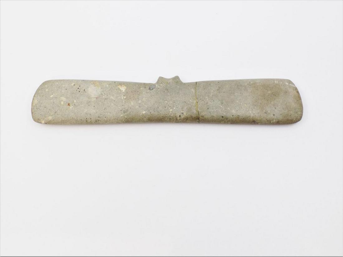 Pre-Columbian Primitive Stone Bat Pendant, Long Green: Pre-Columbian Primitive Stone Bat Pendant, Long Green Stone Pendant, Flared Wings, Holes Drilled For Suspension, Origin: Central America, Age: 300-800 A.D.