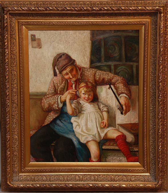20th cent decorative painting " E. Thompson" oi