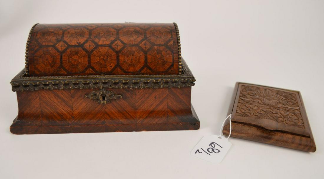 Two 19th c. Continental Tobacco Boxes, 4"h x 7 1/2"w: Two 19th c. Continental Tobacco Boxes, 4"h x 7 1/2"w and 5 1/2" x 3 1/2"
