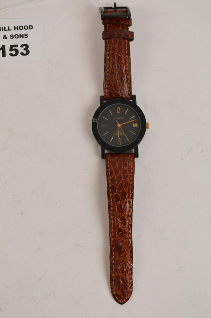 Bvlgari Automatic Miami 059/700 Wrist Watch. 25 Jewels: Bvlgari Automatic Miami 059/700 Wrist Watch. 25 Jewels 7.5" long leather band. Face 35mm. Working condition good normal wear.