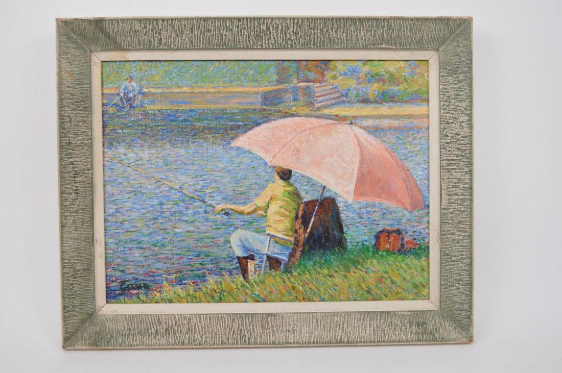 Yvonne Canu (FRENCH, 1921–2007) oil on canvas,: Yvonne Canu (FRENCH, 1921–2007) oil on canvas, Fisherman, 12 x 16 inches