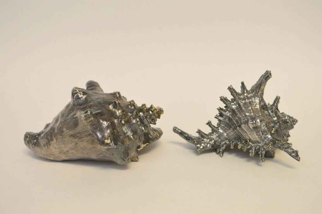 2 Large Seashells with silver overlay surface, conch &: 2 Large Seashells with silver overlay surface, conch & Murex, Ruzzetti & Gow, Made in Italy, 5"h largest