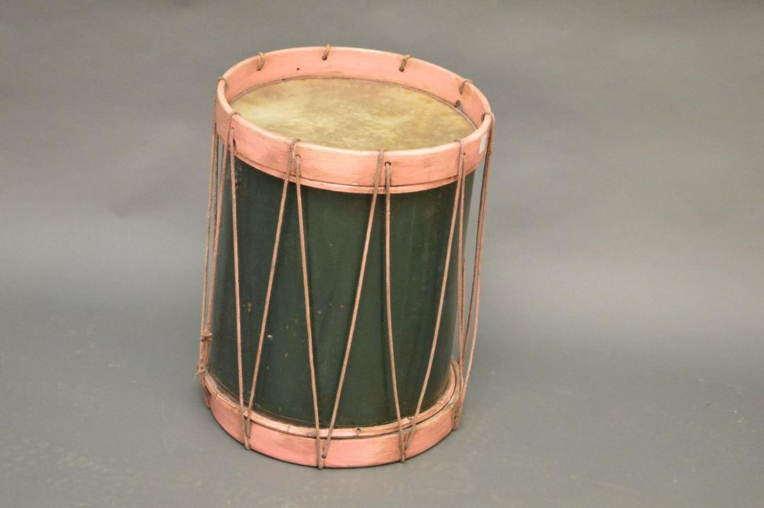 Pink painted metal drum, 19"h x 15"d: Pink painted metal drum, 19"h x 15"d