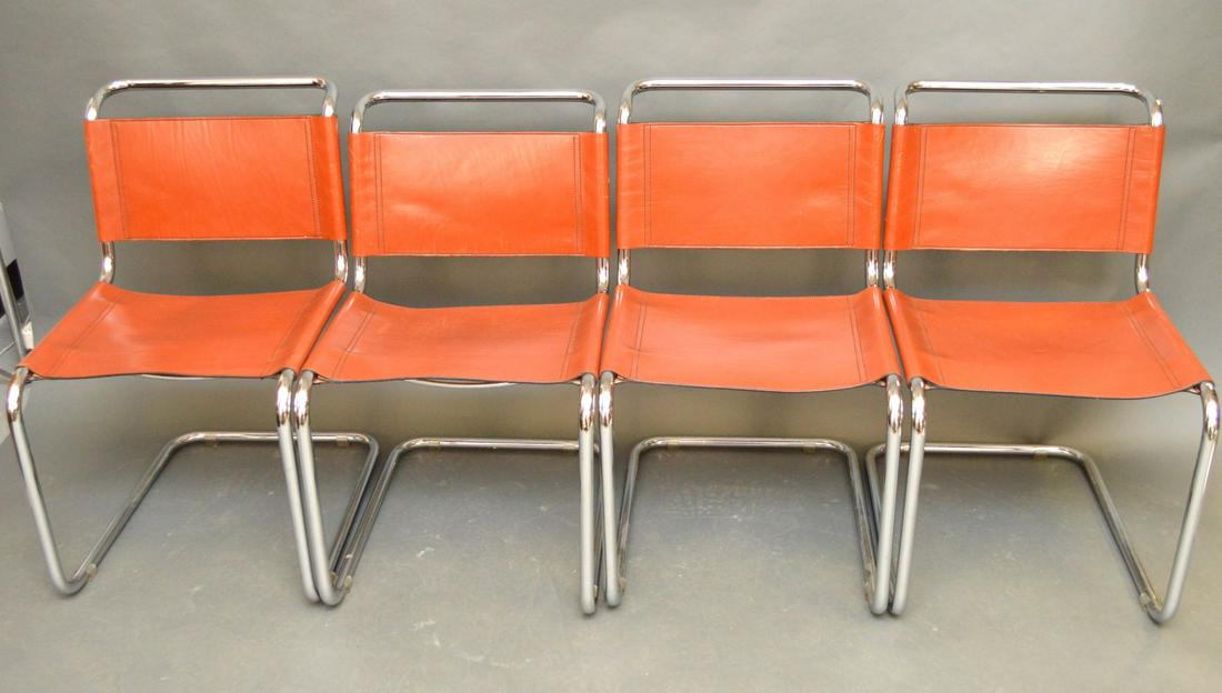 4 Modern Knoll Marcel Breuer leather and chrome chairs: 4 Modern Knoll Marcel Breuer leather and chrome chairs