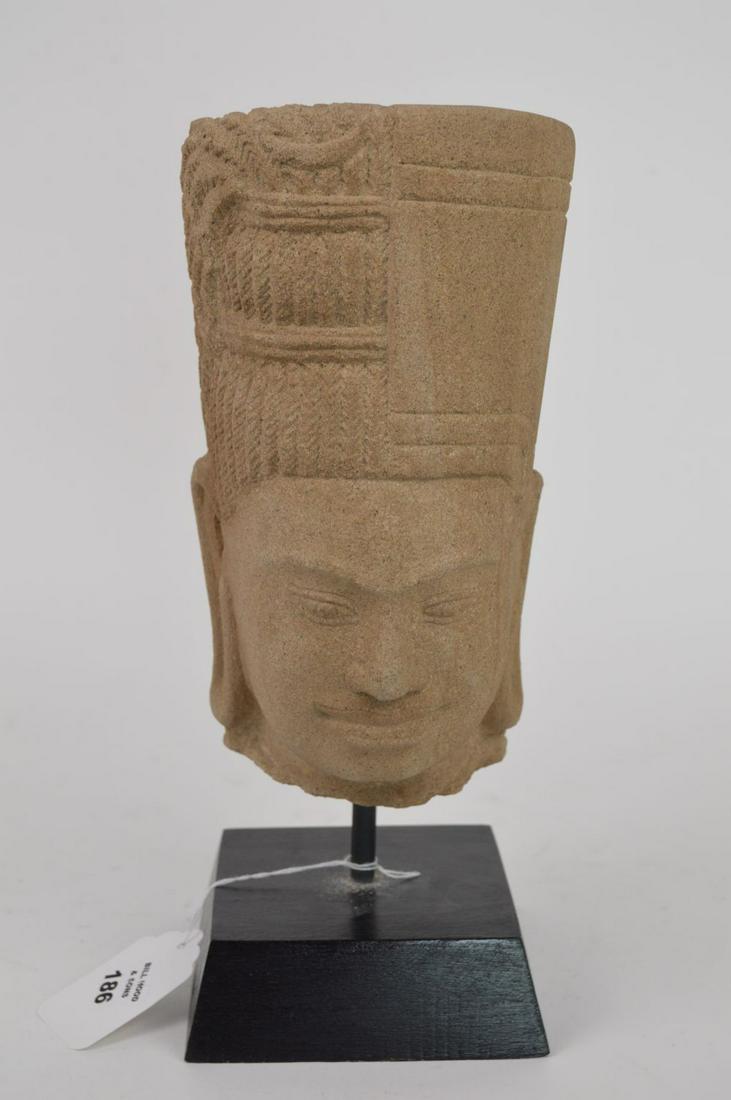 Khmer Carved sandstone bust of Marihara (Half Silva: Khmer Carved sandstone bust of Marihara (Half Silva Half Visnu), Pre Angker period 8th c. Southern Cambodia.