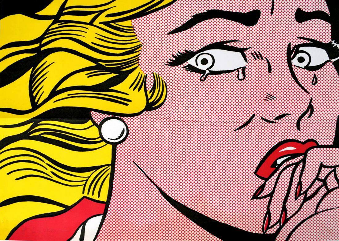 Roy Lichtenstein (American 1923 - 1997) offset: Roy Lichtenstein (American 1923 - 1997) offset lithograph on woven paper, MAILER - CRYING GIRL. hand signed lower right, 17 x 23 overall