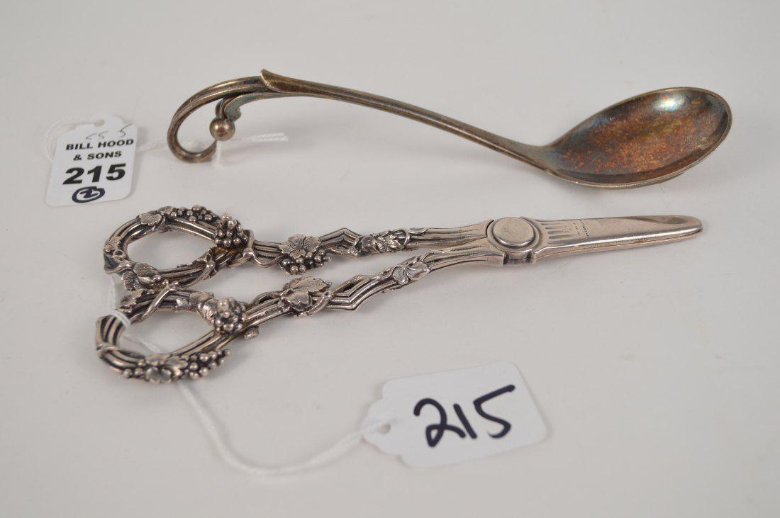 Georg Jensen, Denmark, Sterling ladle, 7"L AND Tiffany: Georg Jensen, Denmark, Sterling ladle, 7"L AND Tiffany & Co. sterling grape shears, ivy & vine motif, 6 3/4"L