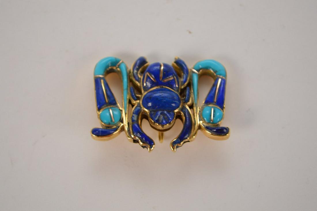 18kt gold, Lapis & Turquoise Scarab Pendant, C. 1915,: 18kt gold, Lapis & Turquoise Scarab Pendant, C. 1915, Egyptian Revival