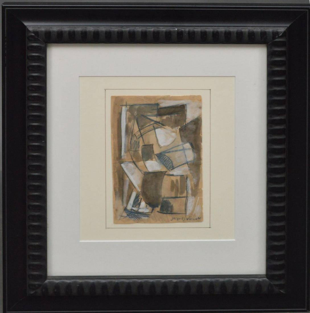 Jacques Villon (1875-1963) Cubist Composition, Ink and: Jacques Villon (1875-1963) Cubist Composition, Ink and Watercolor on Paper, Signed Jacques Villon, Image Size 7 1/2 x 4 1/4 Inches, Framed and Glazed 17 3/4 x 14 3/4 Inches