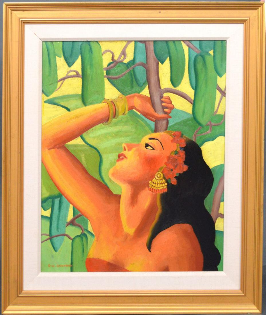 Antique Painting, R. W. Godfrey oil on board, TAHITIAN: Antique Painting, R. W. Godfrey oil on board, TAHITIAN GIRL, 20 x 24 inches