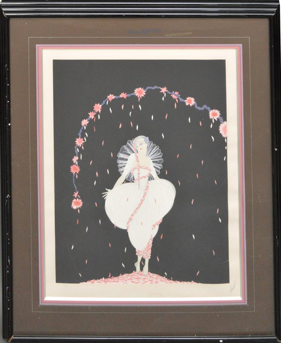 ERTE - SERIGRAPH Romain de Tirtoff Erte (Russian,: ERTE - SERIGRAPH Romain de Tirtoff Erte (Russian, 1892-1990) Serigraph Girl Crying - 284/300 signed lower right, 22 x 29 inches, overall framed size 37 x 32 inches. print stained and toned margins, fr