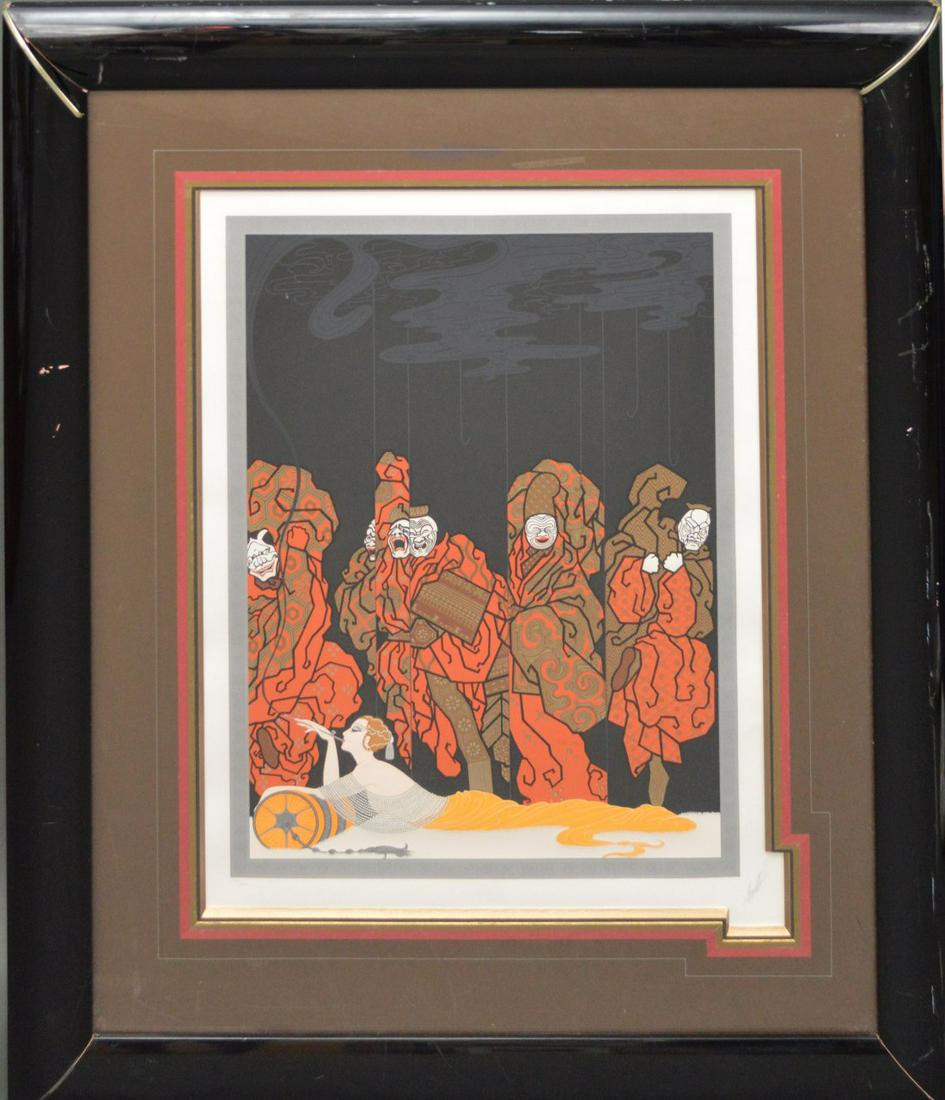ERTE - SERIGRAPH Romain de Tirtoff Erte (Russian,: ERTE - SERIGRAPH Romain de Tirtoff Erte (Russian, 1892-1990) Serigraph Mascarade - 143/300 signed lower right, 29 x 22 inches, overall framed size 38 x 45 inches. print in good shape, frame in rough s