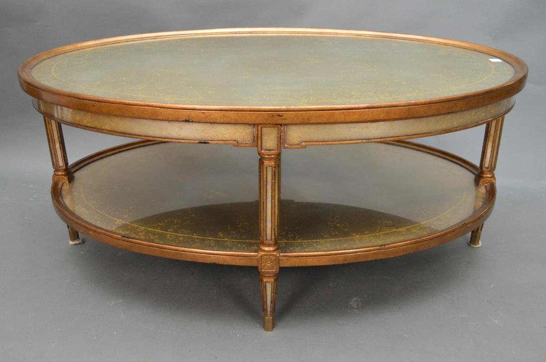 Oval 2 tier coffee table with gold foil surfaces: Oval 2 tier coffee table with gold foil surfaces