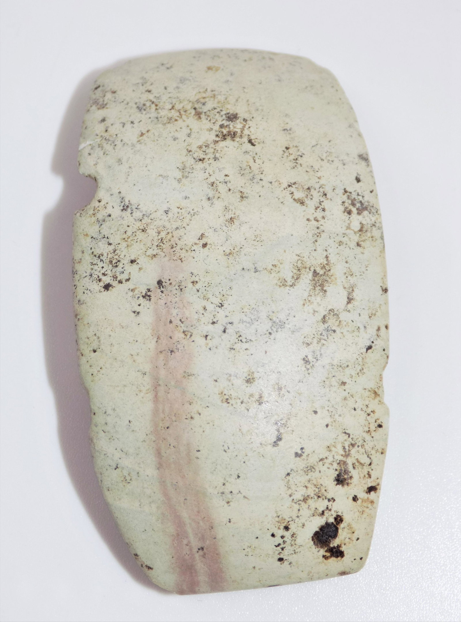 Pre-Columbian Tiza Stone Bead, Large Tiza Pendant Bead,: Pre-Columbian Tiza Stone Bead, Large Tiza Pendant Bead, Dimensions: 2 3/8" x 1 3/8", Origin: Costa Rica, Age: 800 A.D.