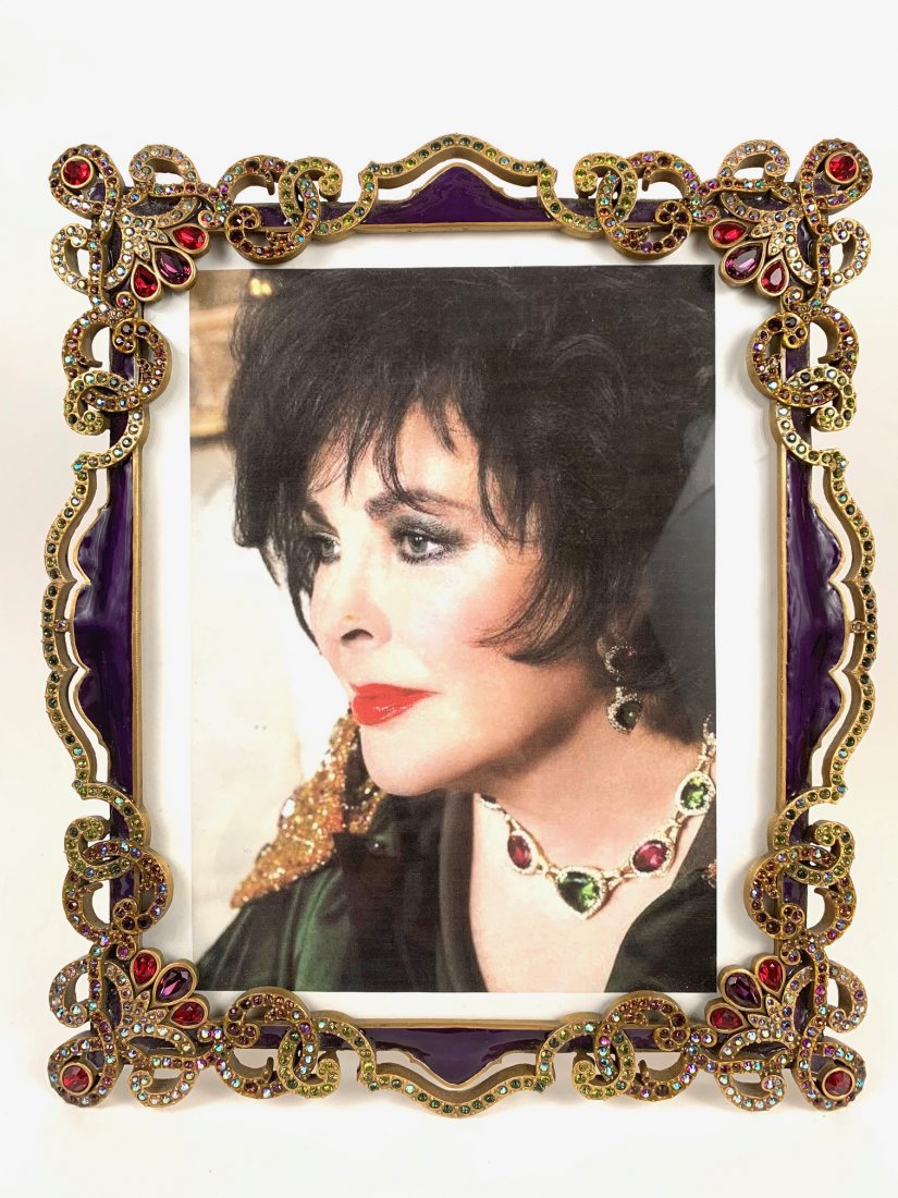 LARGE JAY STRINGWATER ENAMEL & JEWELED PICTURE FRAME: LARGE JAY STRINGWATER ENAMEL & JEWELED PICTURE FRAME, this frame was purchased at Christie's Collection Of Elizabeth Taylor Auction with provenance on the back. Condition: good with no dmage identifie