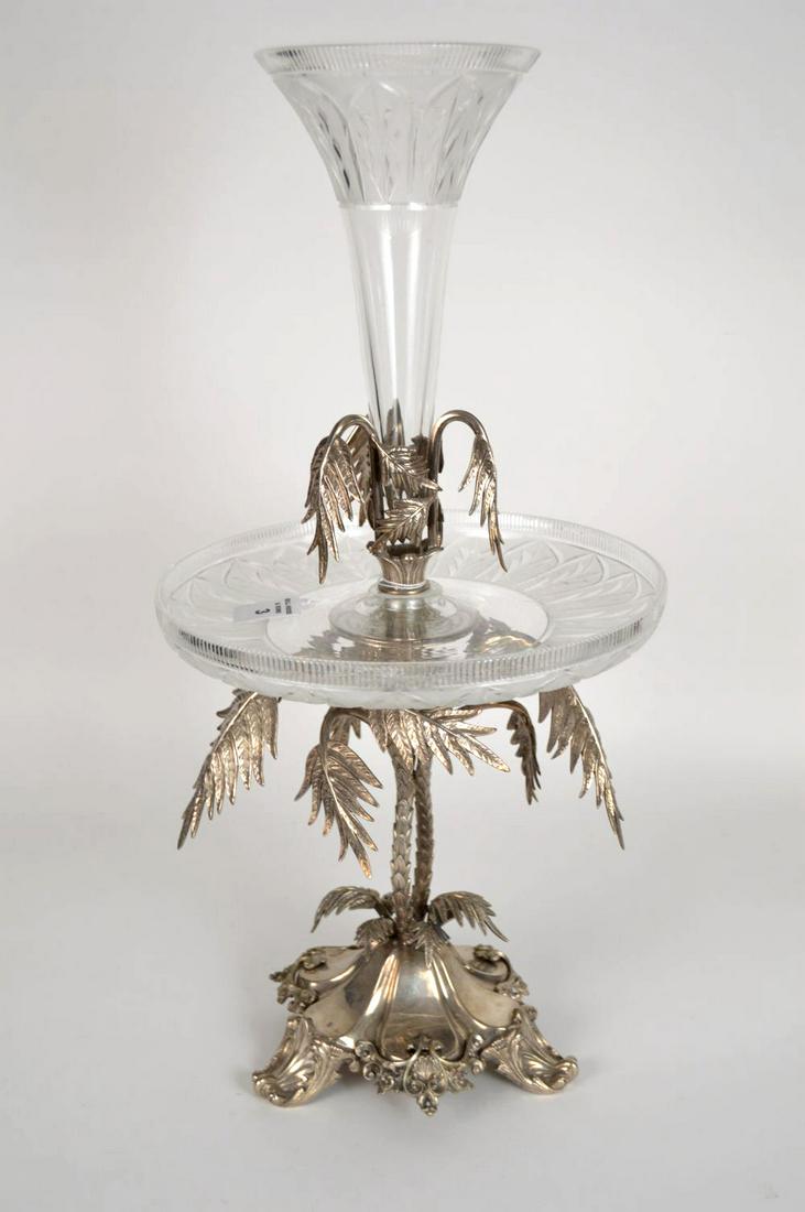 ENGLISH SILVER PLATED & CRYSTAL PALM TREE EPERGNE. (1 of 8)