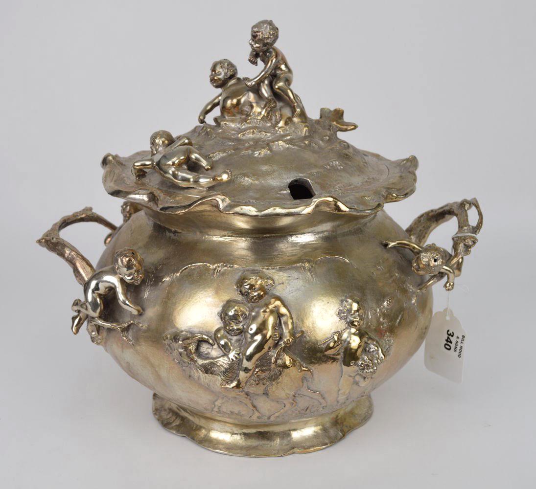 LARGE STERLING SILVER FIGURAL TUREEN with faux bois (1 of 7)