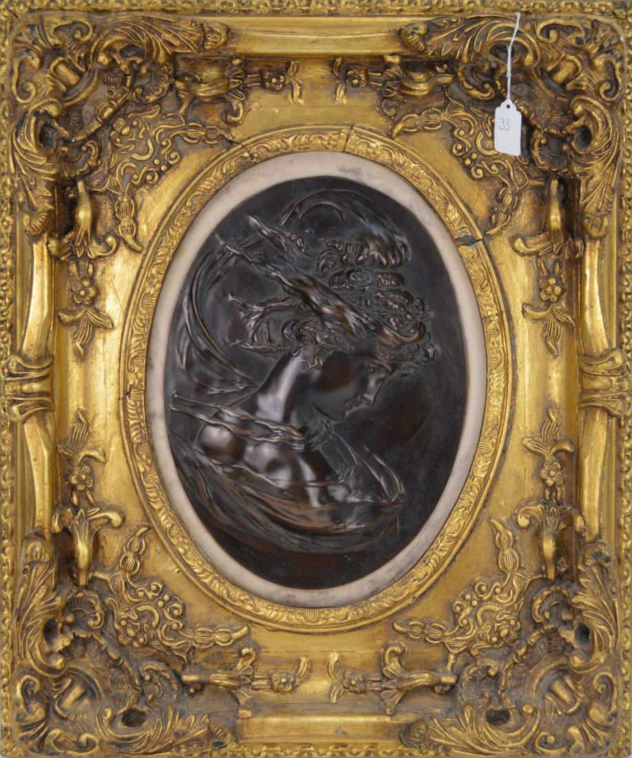 BRONZE PLAQUE CLASSICAL MAIDEN mounted on a marble (1 of 5)