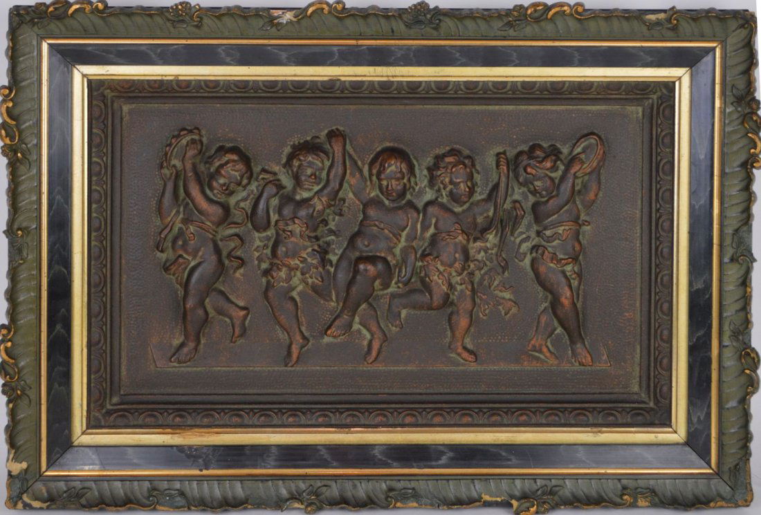 19TH CENTURY PATINATED METAL FIGURAL PLAQUE with (1 of 4)