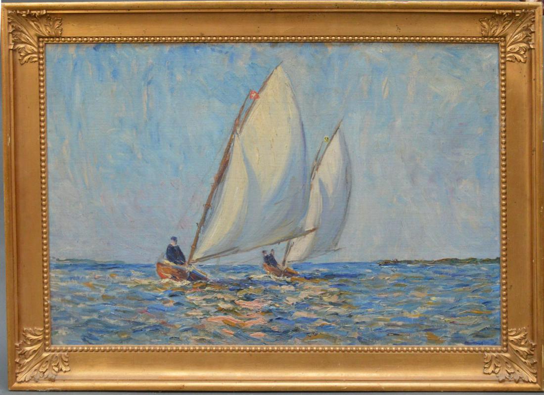 Oil on board Painting of a Sailboat race.... canvas (1 of 4)
