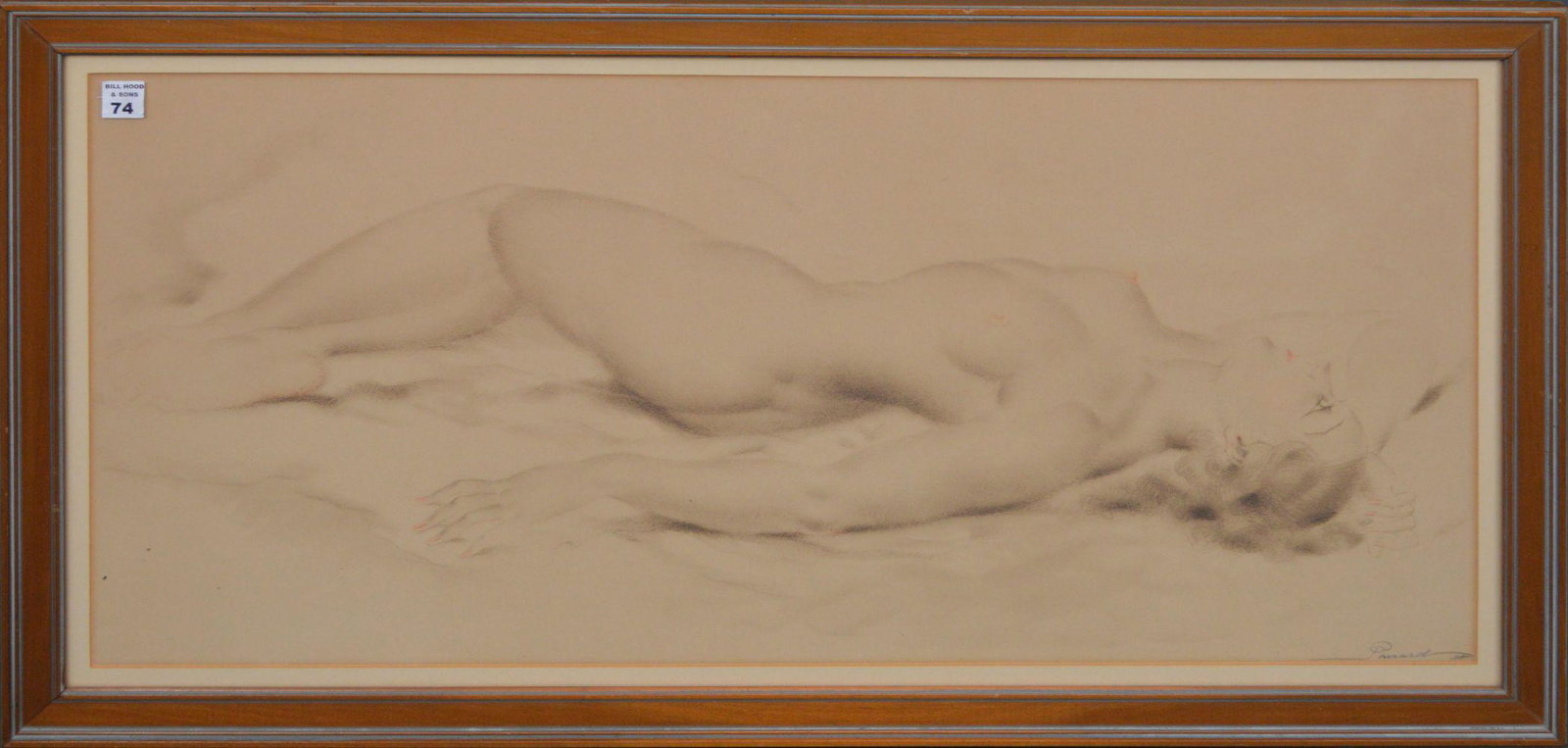 Reclining nude by Parsard -Print, second quarter 20th: Reclining nude by Parsard -Print, second quarter 20th century. 20 x 37 framed