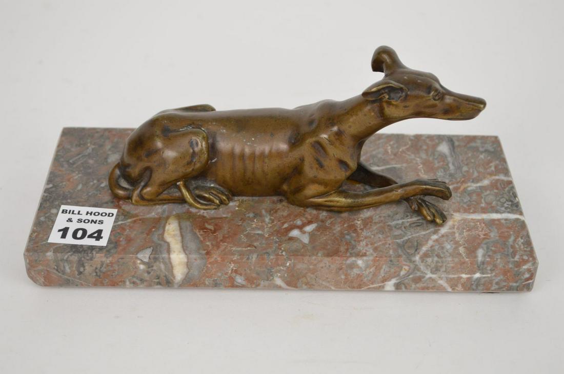 Bronze Whippet on Marble. 9" L x 4" Tall , Condition (1 of 5)