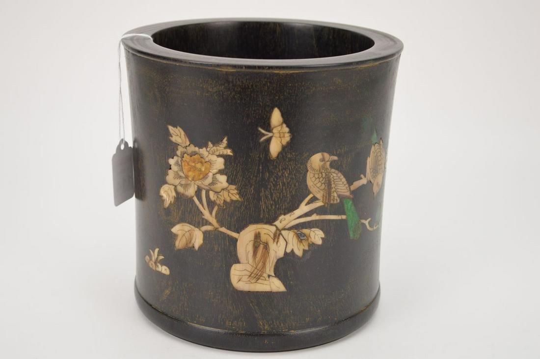 CHINESE QING DYNASTY BRUSH POT with inlaid mother of (1 of 6)