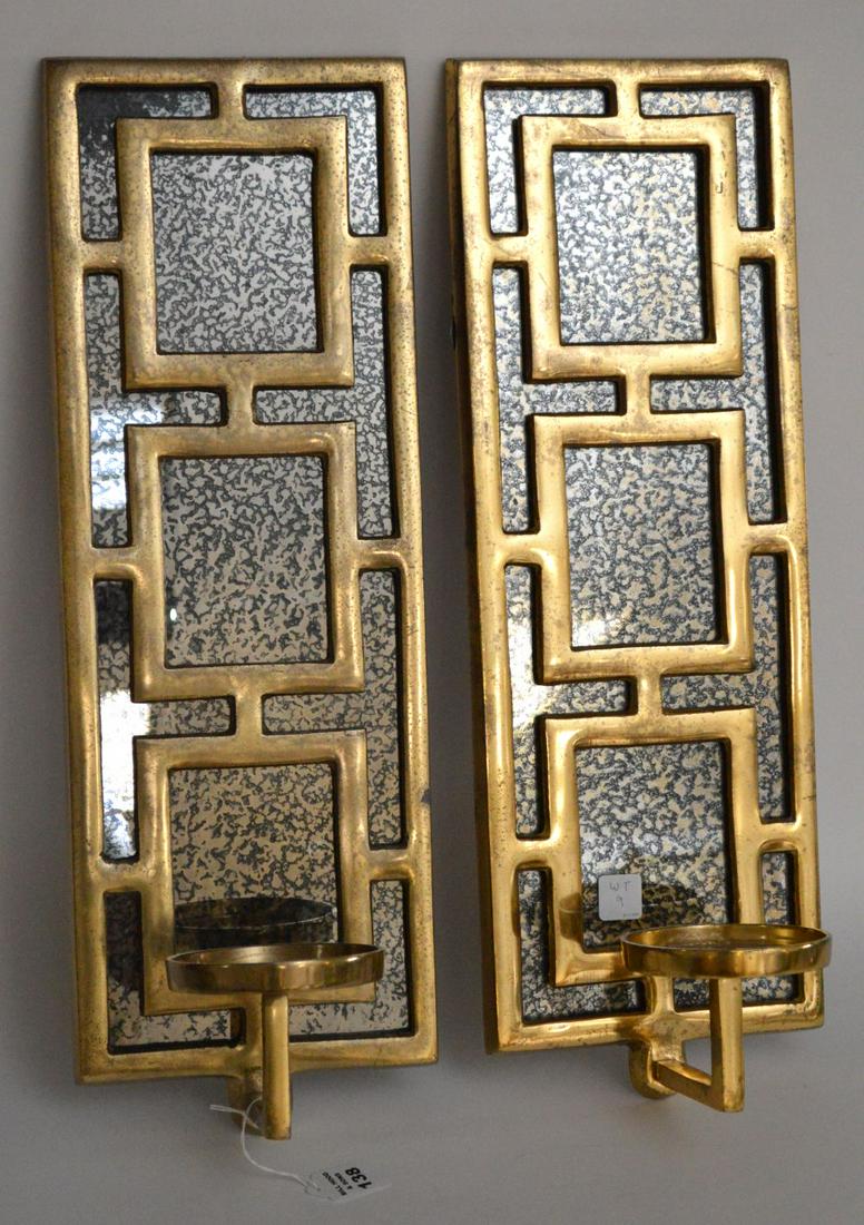 PAIR BRONZE MIRRORED SCONCES.  Condition: no damage (1 of 6)