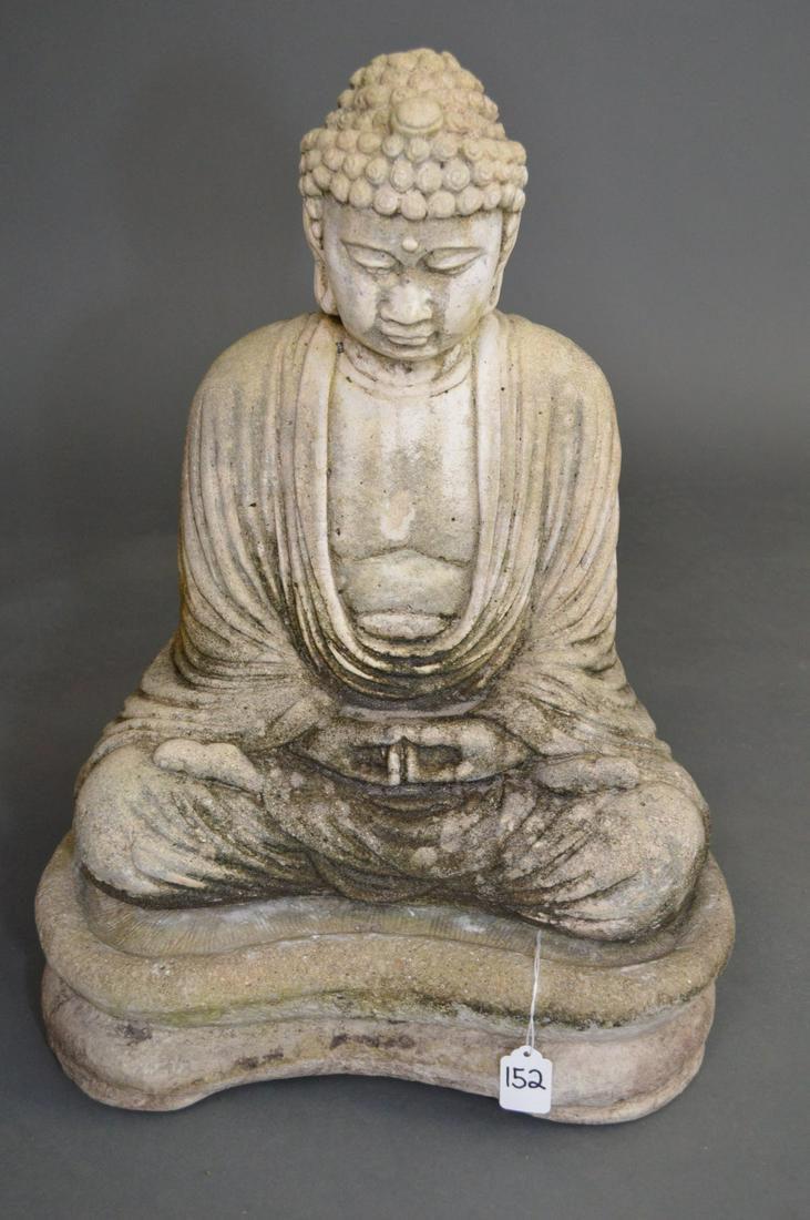 CAST STONE BUDDHA on a cast stone fitted base. (1 of 6)