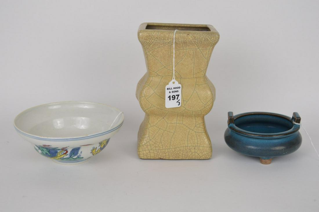3 CHINESE PORCELAIN ARTICLES.  CHINESE GE WARE (1 of 7)