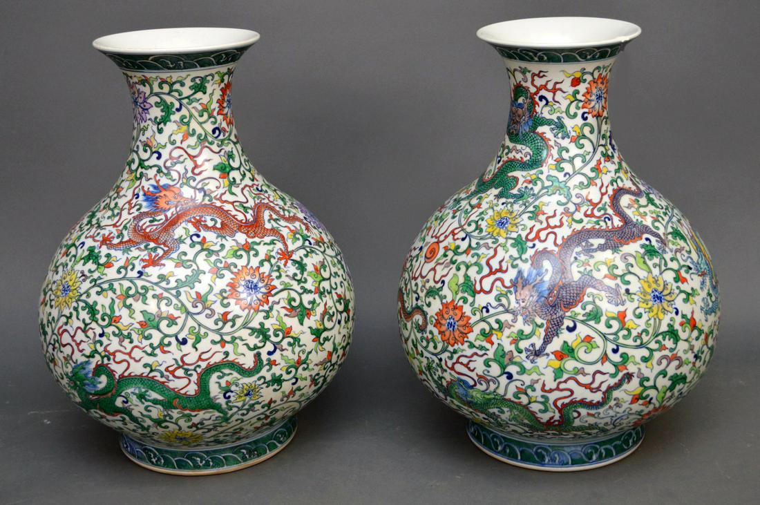 PAIR LARGE CHINESE QING DYNASTY DOUCAI VASES with (1 of 20)