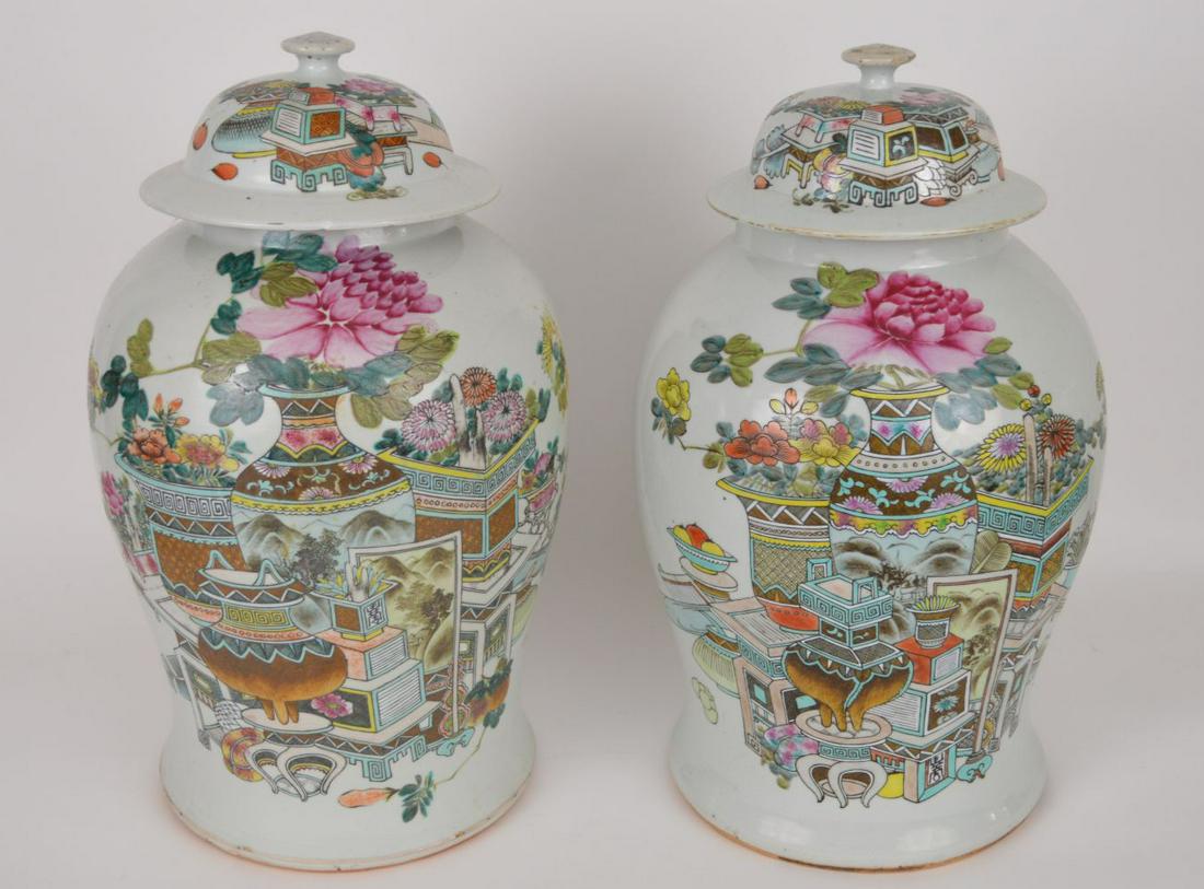 PAIR CHINESE EXPORT FAMILLE ROSE PORCELAIN JARS & (1 of 20)