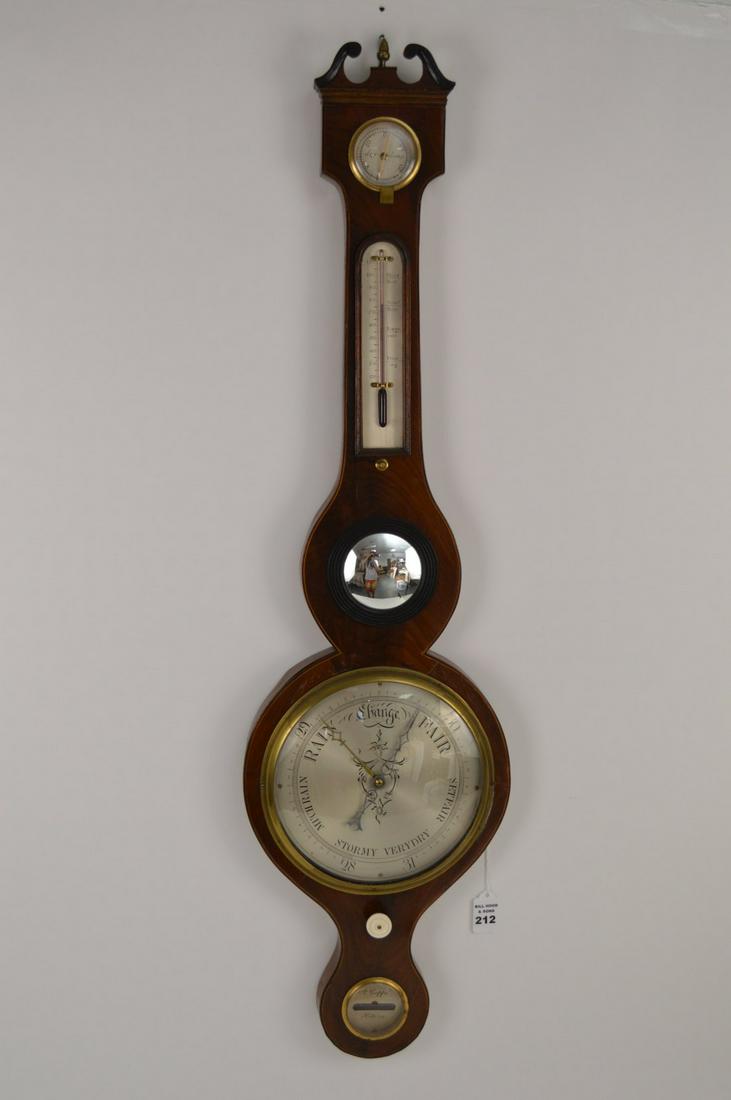 ANTIQUE ENGLISH MAHOGANY BAROMETER / THERMOMETER. (1 of 12)