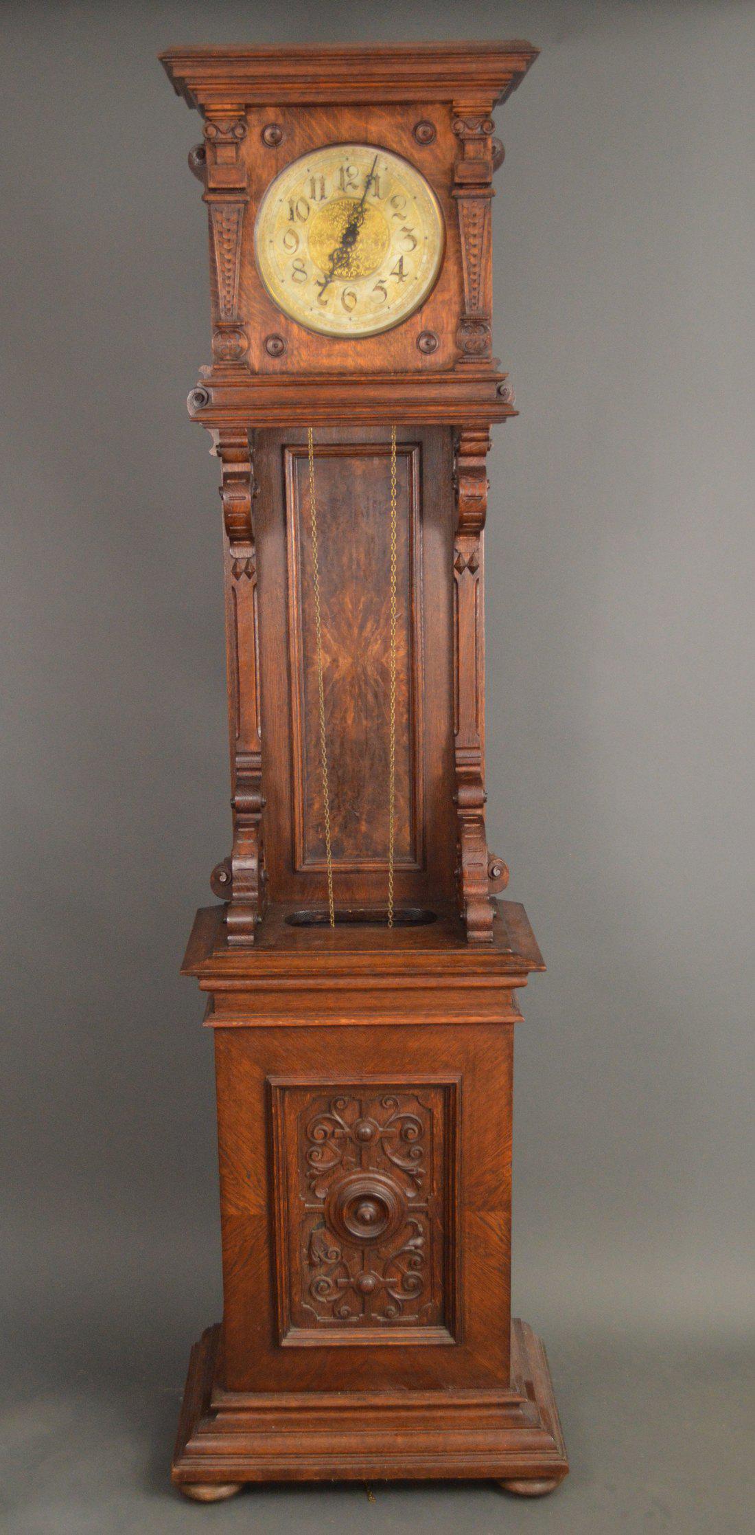 ANTIQUE OAK CASE GRANDFATHER CLOCK. Condition: no (1 of 11)