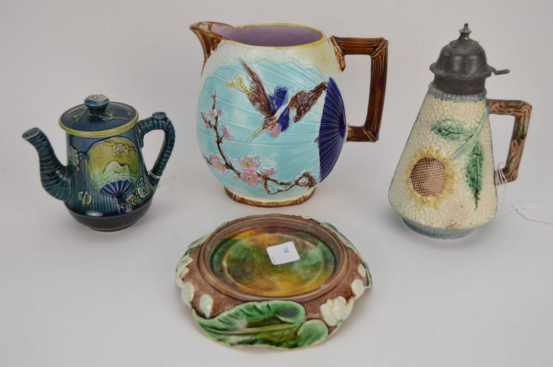 4 Pieces Majolica, Sunflower Syrup Jug, Teapot, Warming (1 of 9)