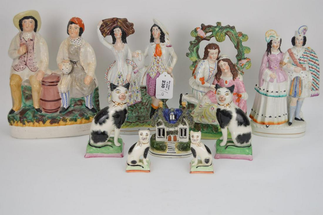 9 pieces Antique Staffordshire, incl; 4 large groupings (1 of 8)