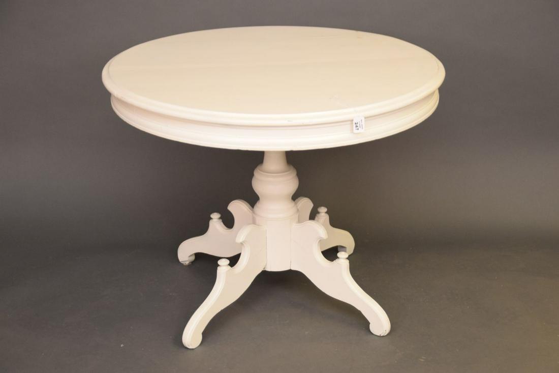 Painted White 1900's round center table, 29"h x 36"dia (1 of 2)