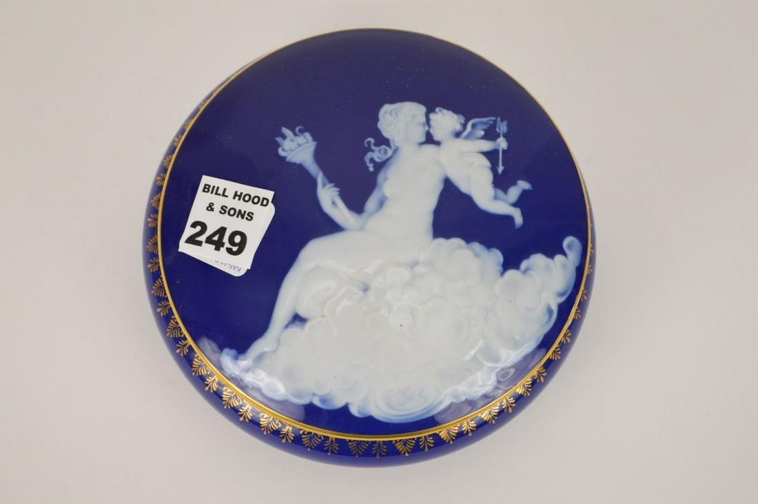 Limoges Pat sur Pat Porcelain Box, Angels on Cobalt: Limoges Pat sur Pat Porcelain Box, Angels on Cobalt ground with gold accents, 2 1/2"h x 6"w
