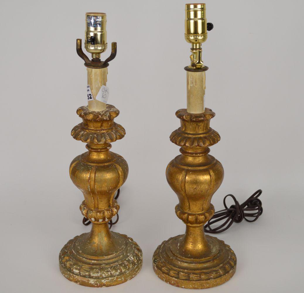 Pair Gilded Wood Candlestick Lamps (1 of 3)