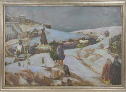 RUSSIAN PAINTING ATTRIBUTED TO: Mikhail Vasilievich: RUSSIAN PAINTING ATTRIBUTED TO: Mikhail Vasilievich Nesterov (Russian 1862 - 1942), Landscape, 17-1/2 x 26 inches