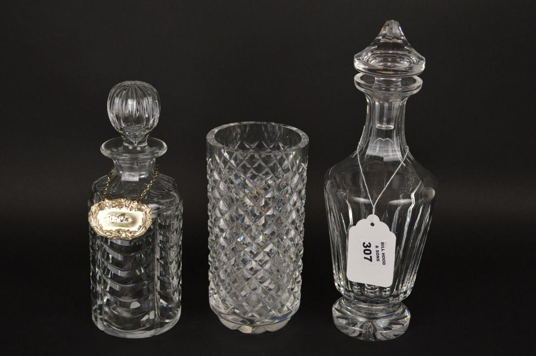 3 crystal glassware pieces, 2 decanters and 1 vase, (1 of 3)