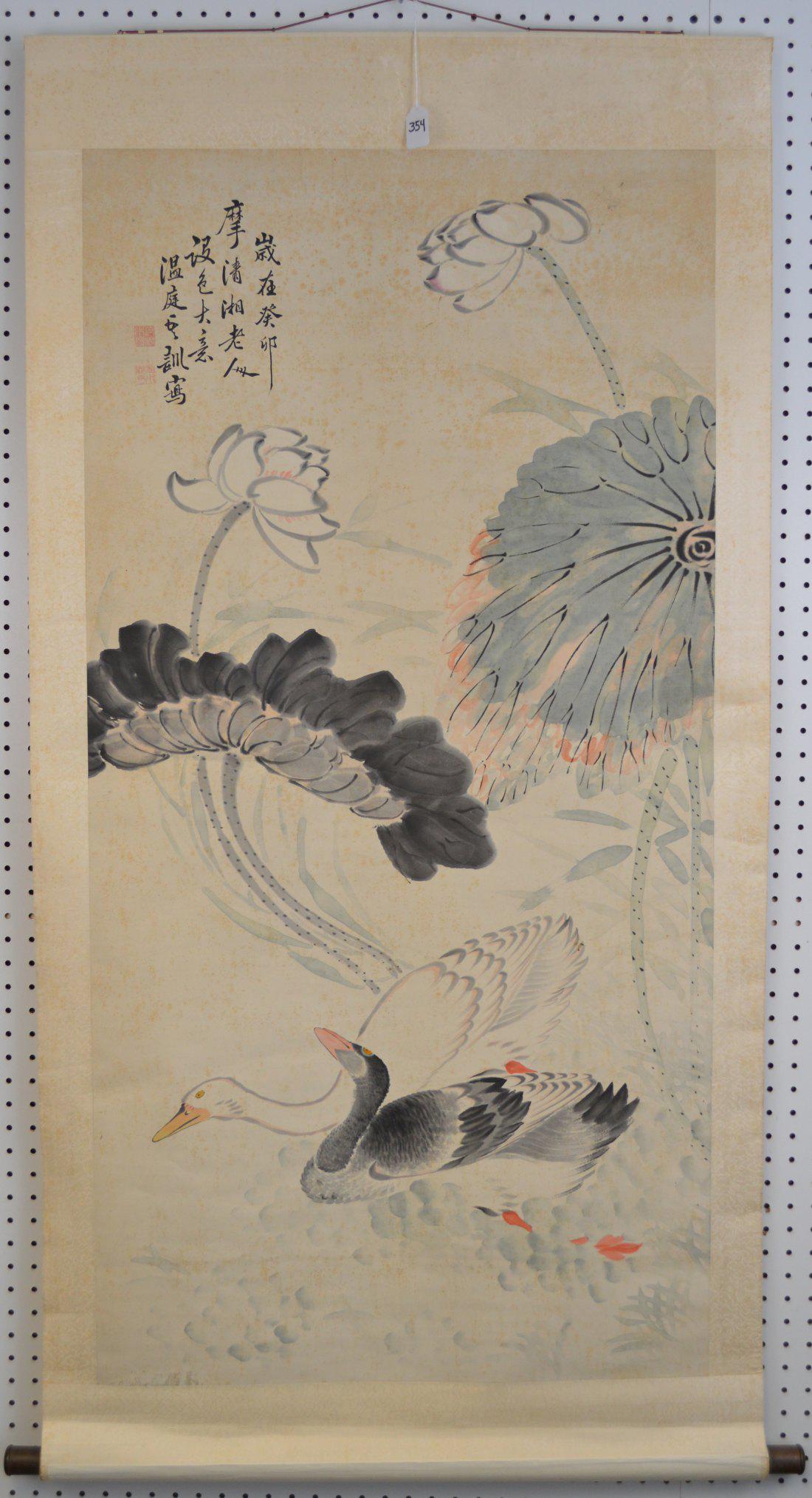 CHINESE SCROLL PAINTING - watercolor, large flowers (1 of 10)